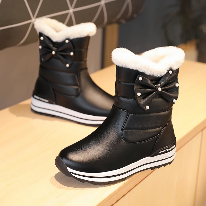 MoneRffi Новинка Модные женские зимние ботинки зимняя обувь из флока модная с бантом