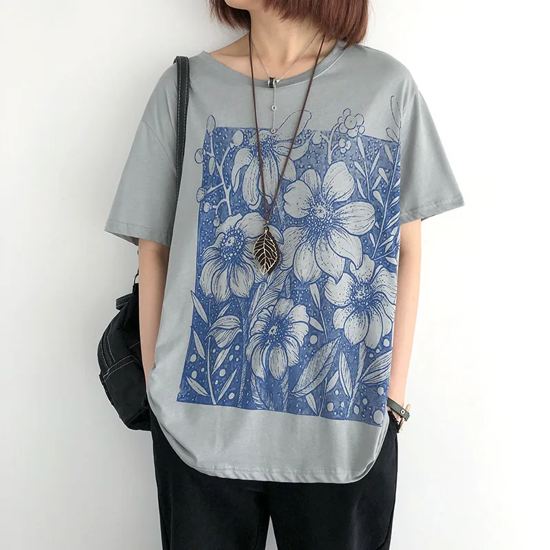 Женские летние футболки с цветочным принтом тонкие повседневные 91-99% хлопка
