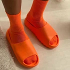Женские сандалии на плоской подошве, оранжевые шлепанцы на платформе, летние, 2021