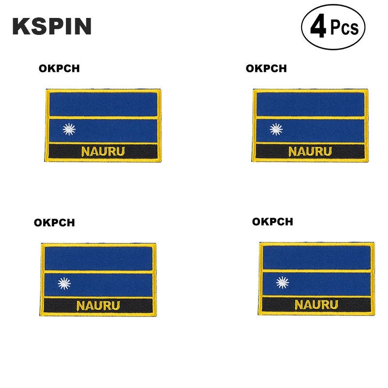 Науру прямоугольный Форма флаг Утюг на пилы патчи Вышитый Флаг нашивки с