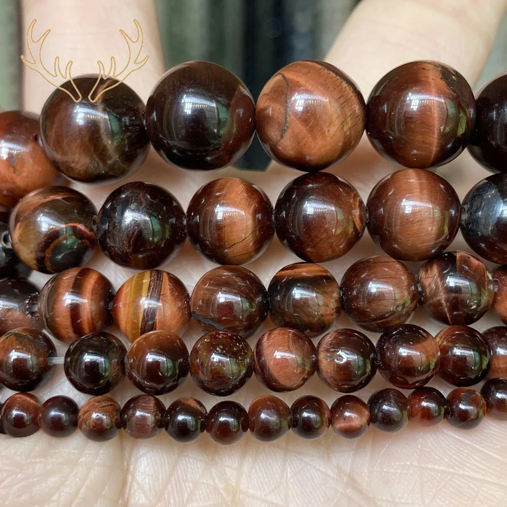 

A Natural Red Tiger Eye Stone Beads Round Loose Beads For Women Jewelry Making Diy Bracelet Necklace Charm Rings Accessories 15”