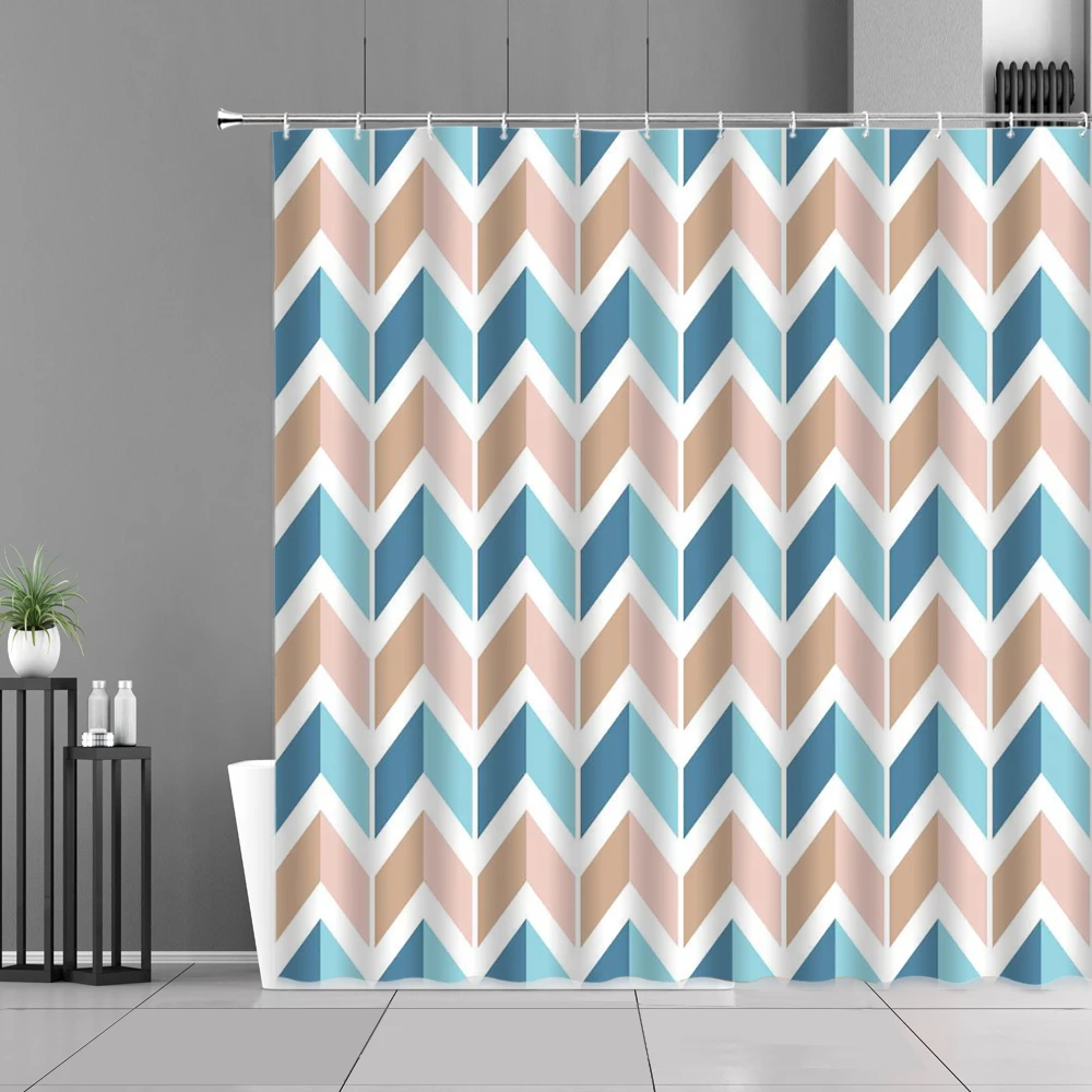

Geometry Stripe Graphical Bathroom Shower Curtains Home Decor Bathtub Accessories Bathroom Curtain Polyester Fabric With Hooks