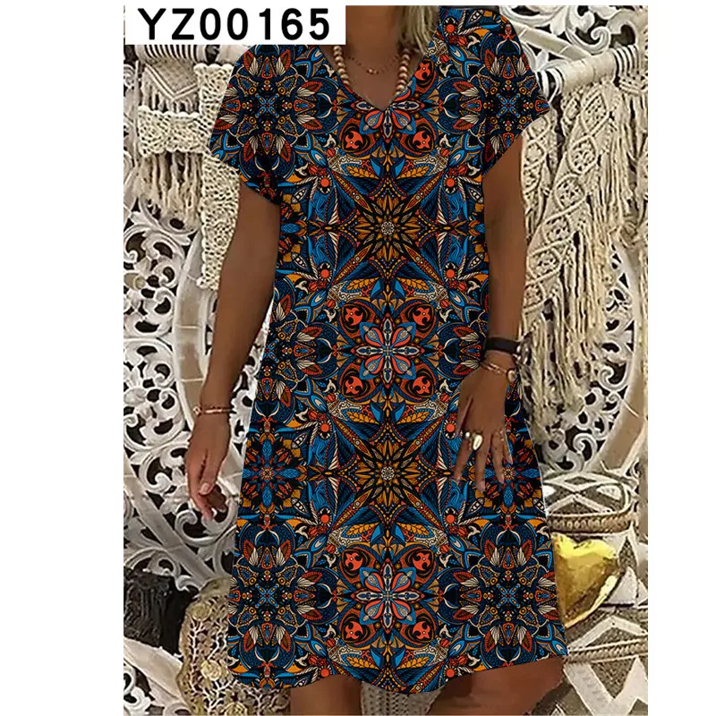 

Large Size Loose 6XL Summer Short Sleeve Women Midi Dress Vintage Ethnic Tie-dye Print 2021 Elegant Personality Female Dresses