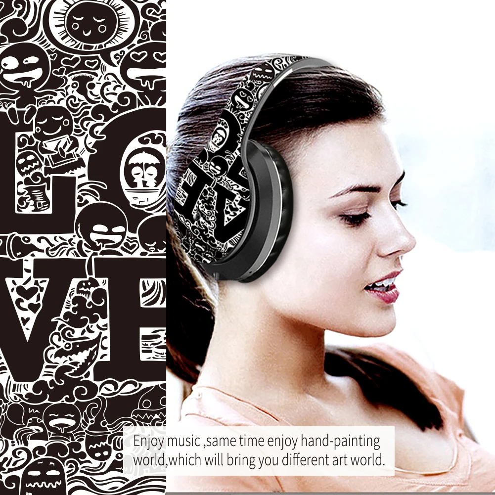 

Wireless Bluetooth 5.0 Headphones Graffiti Design Foldable Headest Over Ear Headphone with Mic Hi-Fi Stereo For phone pc laptop