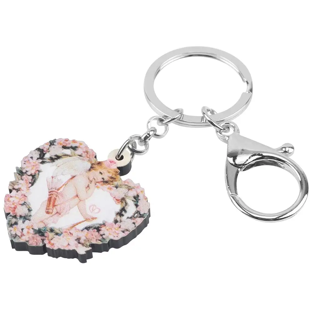 Bonsny акриловые на День святого Валентина сердце Цветочный ангел Купидон брелки