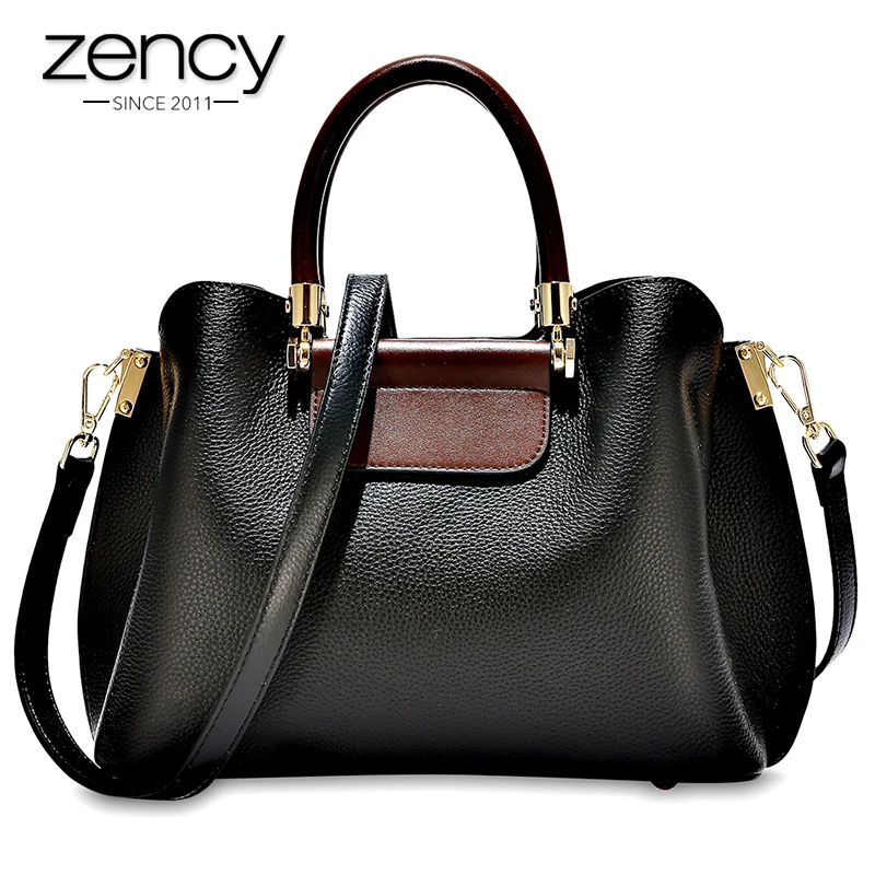 Женская Офисная сумка Zency тоут из 100% натуральной кожи модная коричневая
