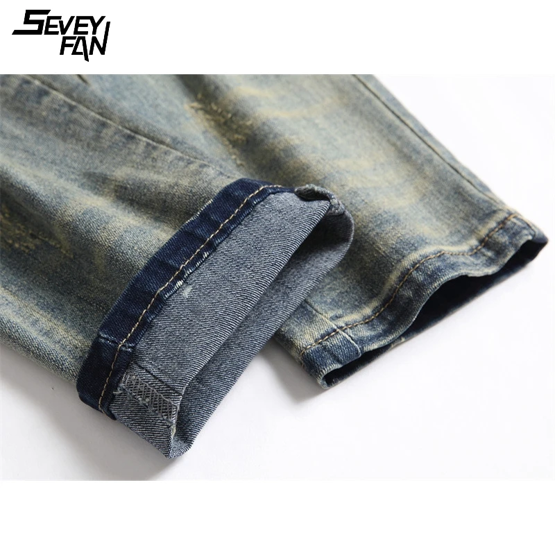 

2021 Snake Embroidery Ripped Jeans Men New Fashion Slim Streetwear Hip Hop Hole Jean Harajuku Blue Denim Pants Casual Trousers