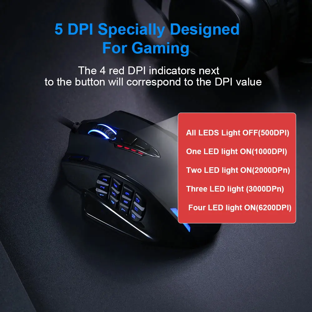 USB мышь компьютерная Redragon Impact M908 игровая Проводная с RGB подсветкой и 17