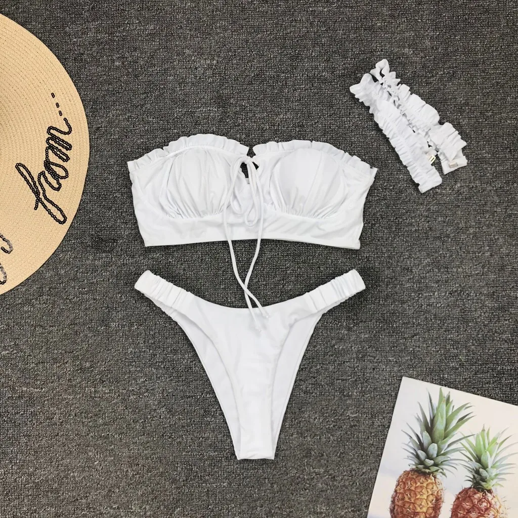 Однотонный купальник с оборками In X женское бикини бандо нижнее белье коротким