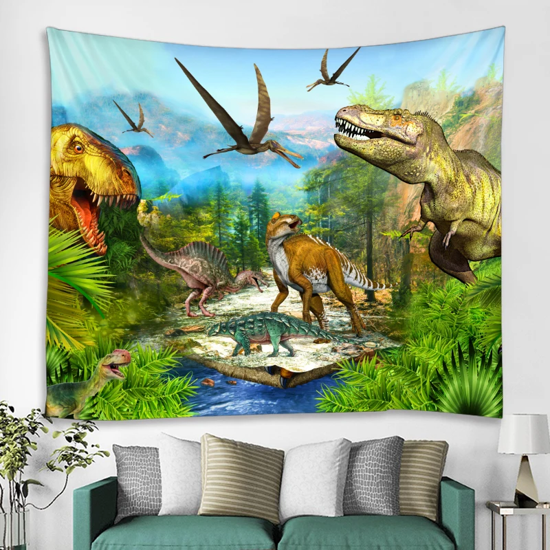 

Lingxia-Children's ancient dinosaur world printed tapestry is soft and easy to care for wall decoration hanging cloth