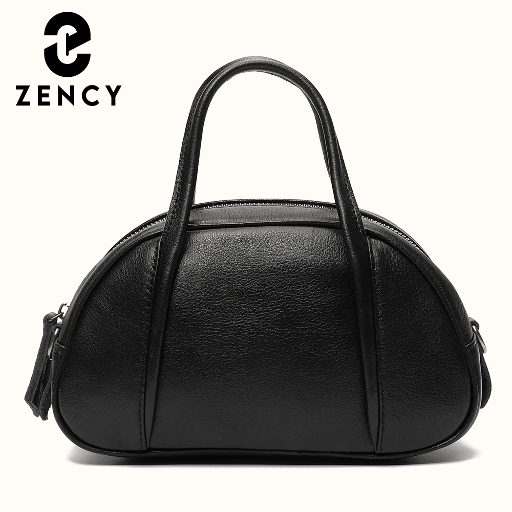 

Zency New Winter Genuine Leather Handbag For Women Bowling Casual Tote Crossbody Black Top-hand Bag Female High Quality Shoulder