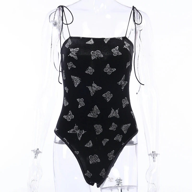 

Женское боди с принтом бабочки AIIOU, сексуальное модное Боди без рукавов, женские готические облегающие боди, Женский Облегающий комбинезон ...