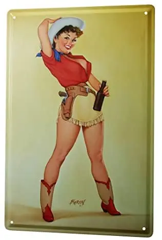 

Cowgirl hat Bottle Tin Sign Decor Plaques 20x30 cm Metal Plate Shield Wall Decoration
