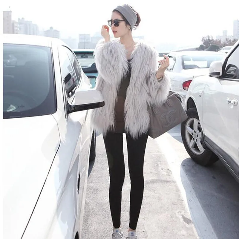 Женское меховое пальто черная шуба из искусственного меха с длинным ворсом на