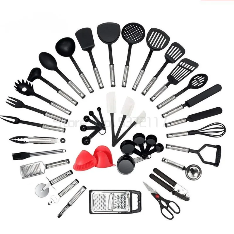

Кухонная утварь, полные инструменты, ложка, посуда, посуда, нержавеющая сталь, нейлон, антипригарный шпатель, набор кухонных принадлежносте...