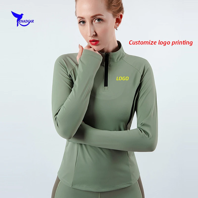 2020 Autumn Quick Dry Elastic Long Sleeve Sweatshirts Women Running T Shirts Gym Fitness Training Sports Yoga Clothing Custom