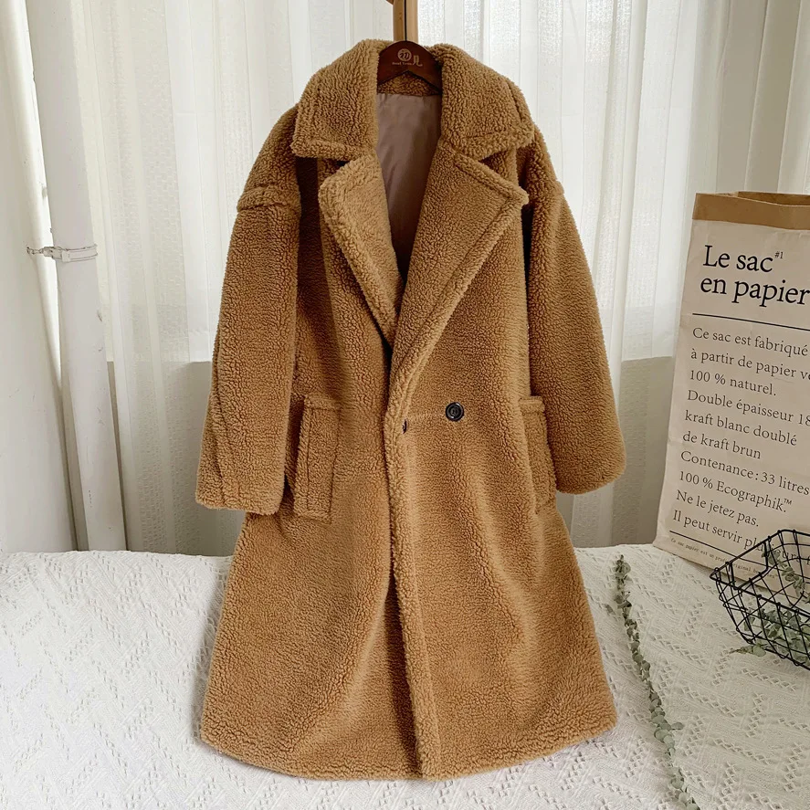 

Новинка 2022, зимнее плотное теплое однотонное пальто Тедди, женское уличное пальто большого размера из искусственного меха ягненка, Женская ...