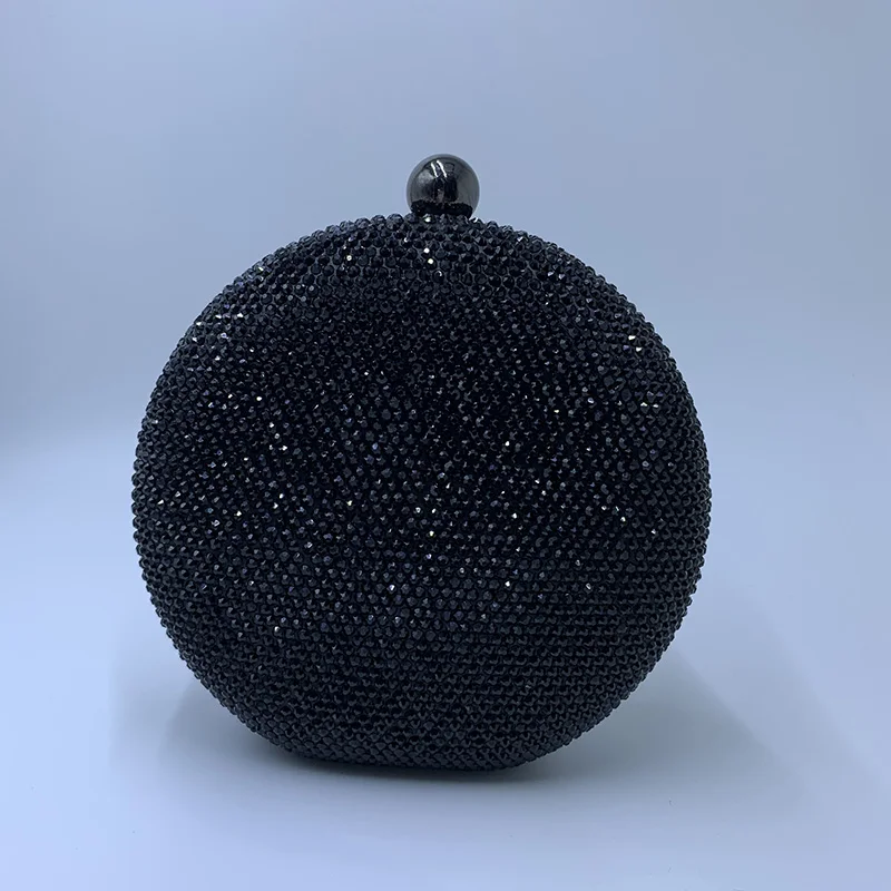 Розовый/темно-синий круглый жесткий чехол, сумочка-клатч с украшением в виде кристаллов, вечерние сумочки для женщин, обувь для вечеринки, выпускного, свадьбы, подходящая под платье - Цвет: Black