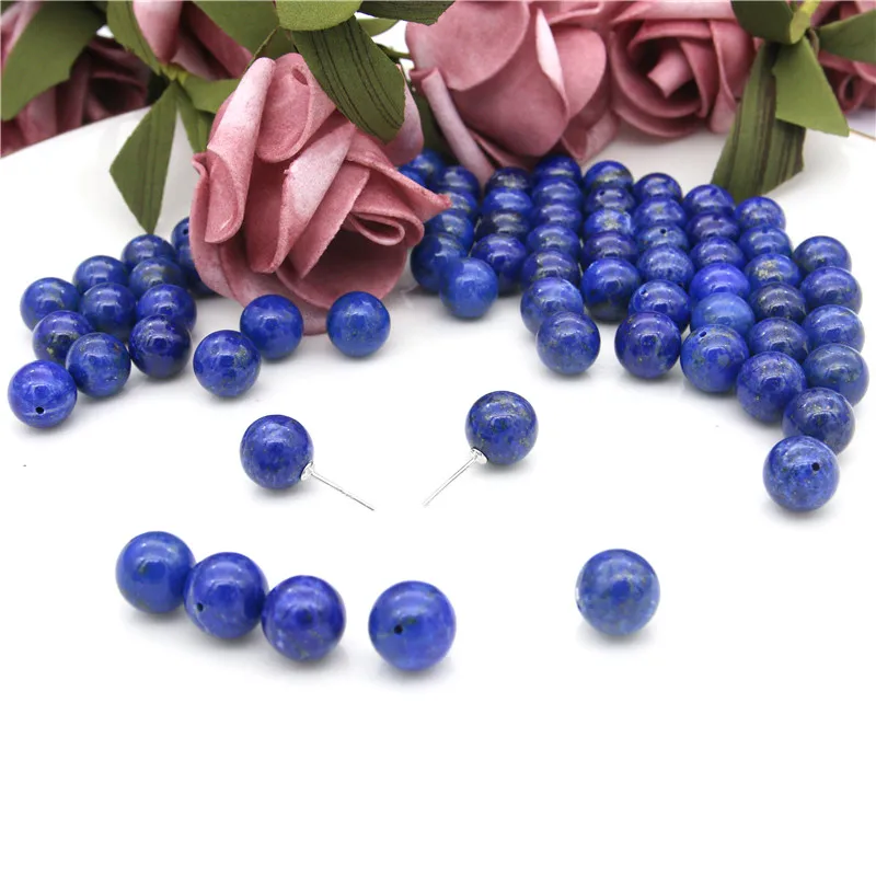 5pcs Natural Stone Lapis Lazuli Half Drilled Beads Round Semi Hole 6/8/10mm Jewelry Findings For Making Pendant Earrings