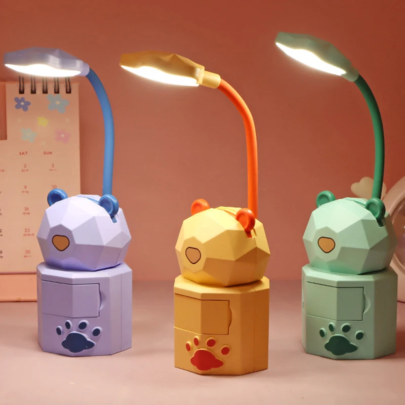 

Cartoon LED Reading Light Drawer Holder Kids Table Lamp Deer Cat Desktop USB Light Children's Desk Lamp Bedside Book Night Light