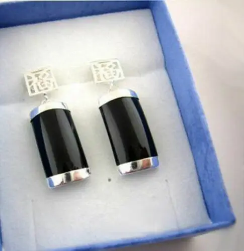 

Черного агата, оникса на нитках по прямоугольник с покрытием из белого золота на удачу серьги-гвоздики Длинные висячие серьги