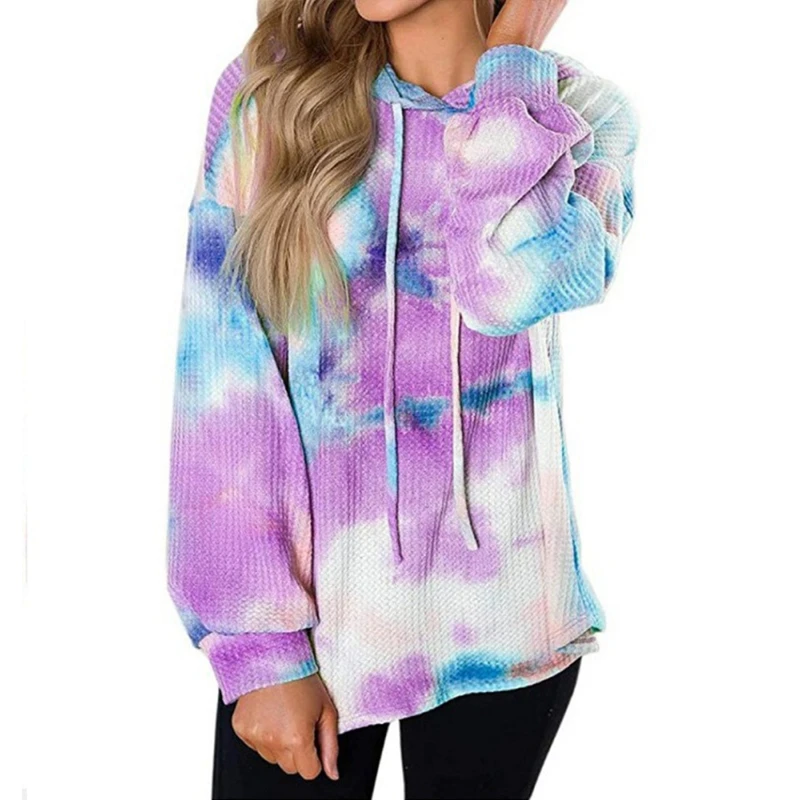

Fashion Tie Dye Hoodies Casual Women Drawstring Hooded Long Sleeves Sweatshirt Autumn Streetwear Loose Ladies Hoodies