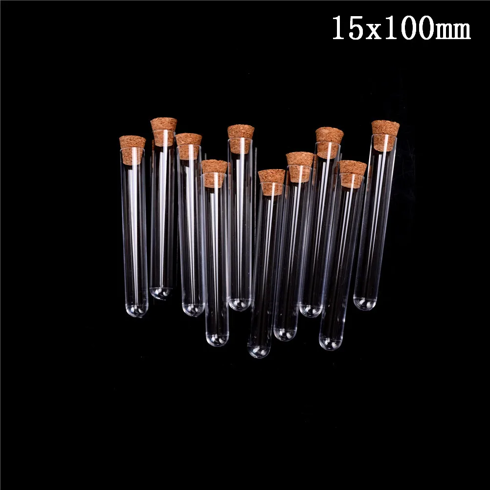 

10pcs Lab Plastic Test Tube With Cork Stoppers 15x150mm Laboratory School Educational Supplies Wedding Gift Tube Candy Bottle