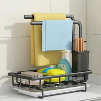 kitchen sink organizersponge holder with towel rack drain pan for kitchen bathroom storage sponge brush soap dish rack