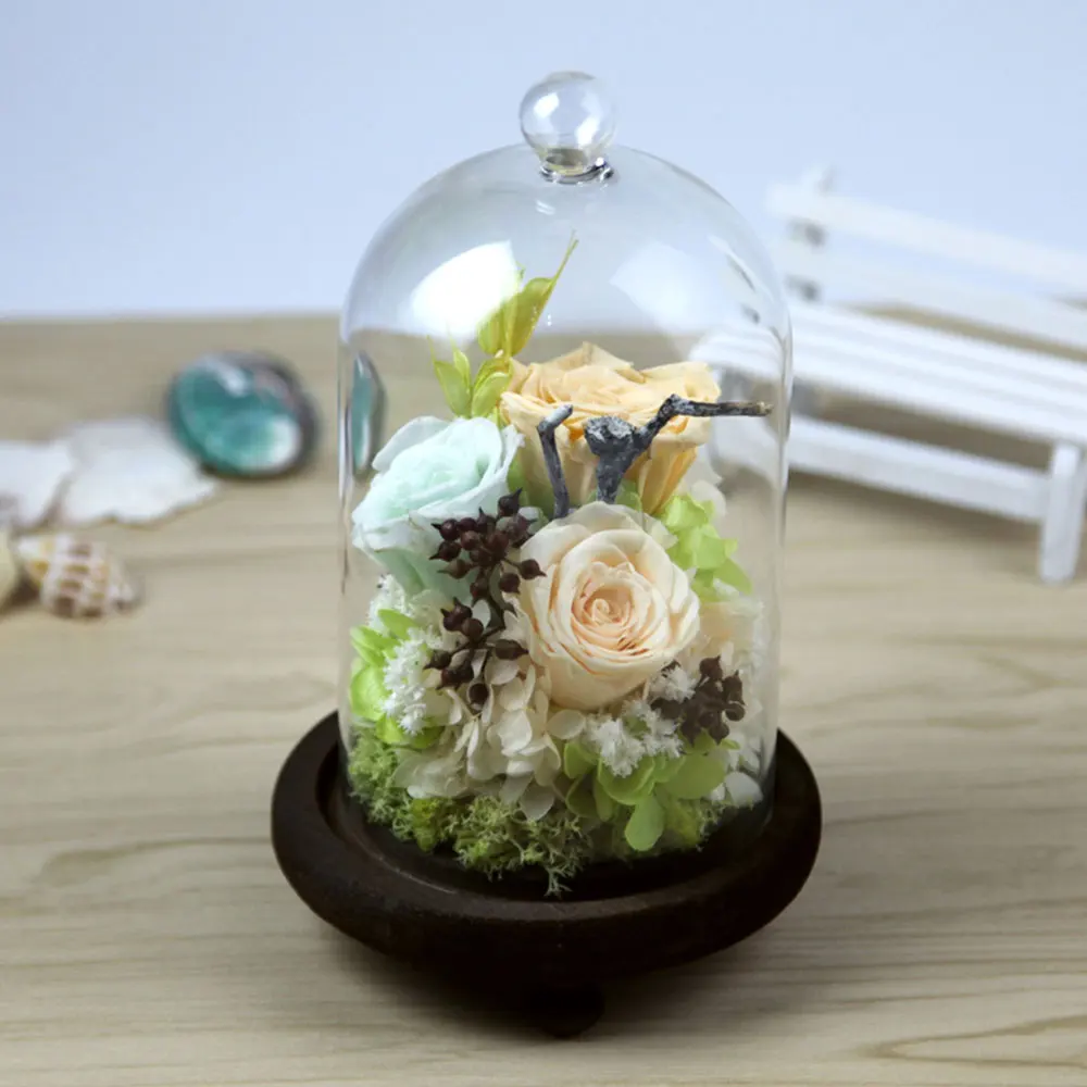3 шт. натуральная вечная жизнь Роза в стеклянном куполе на деревянной базе