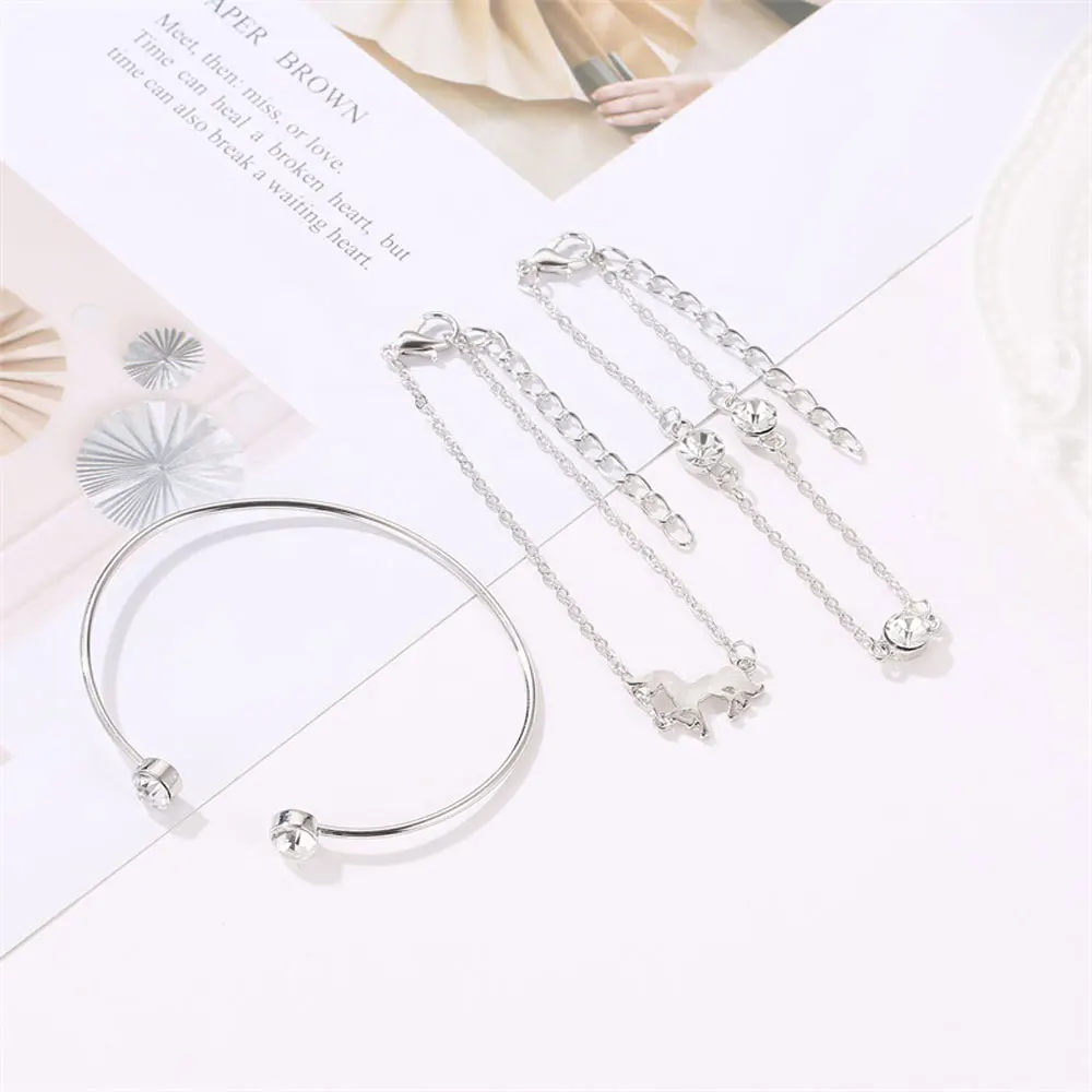 Комплект из 3 предметов модный браслет с единорогом и кристаллами для женщин