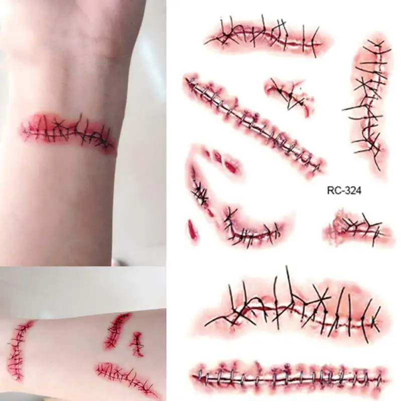 Stitched Wound Scary Scars Temporary Tattoo Sticker Waterproof Instant Convenient For Halloween Decor New | Игрушки и хобби