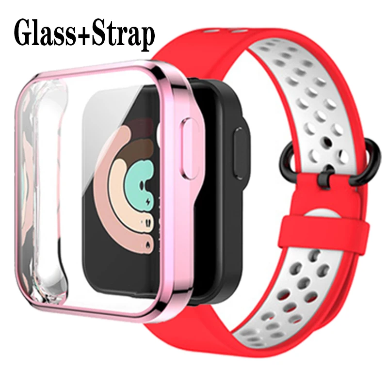 

Glass+Strap Replacement Sport Strap For XiaoMi Mi Watch Lite Silicone Breathable Watchbands For Mi Watch Lite Watch Bracelet