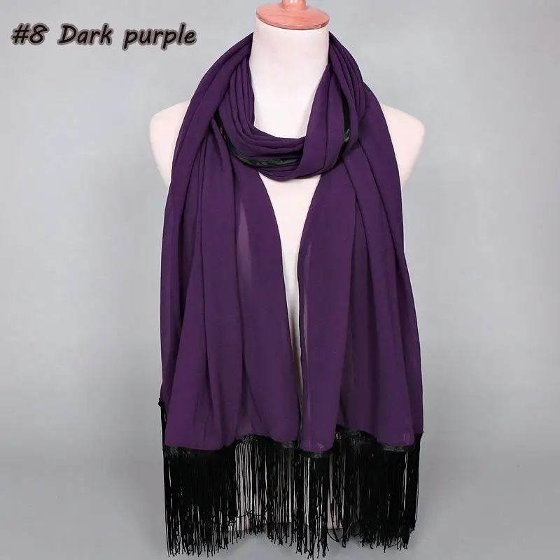 Арабский женский простой шифоновый платок с кисточками хиджаб мусульманский