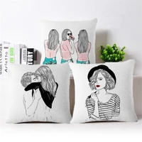 45x45cm sketch women printed pillow cover super sofa cushion cover home decorative pillowcase car bedroom
