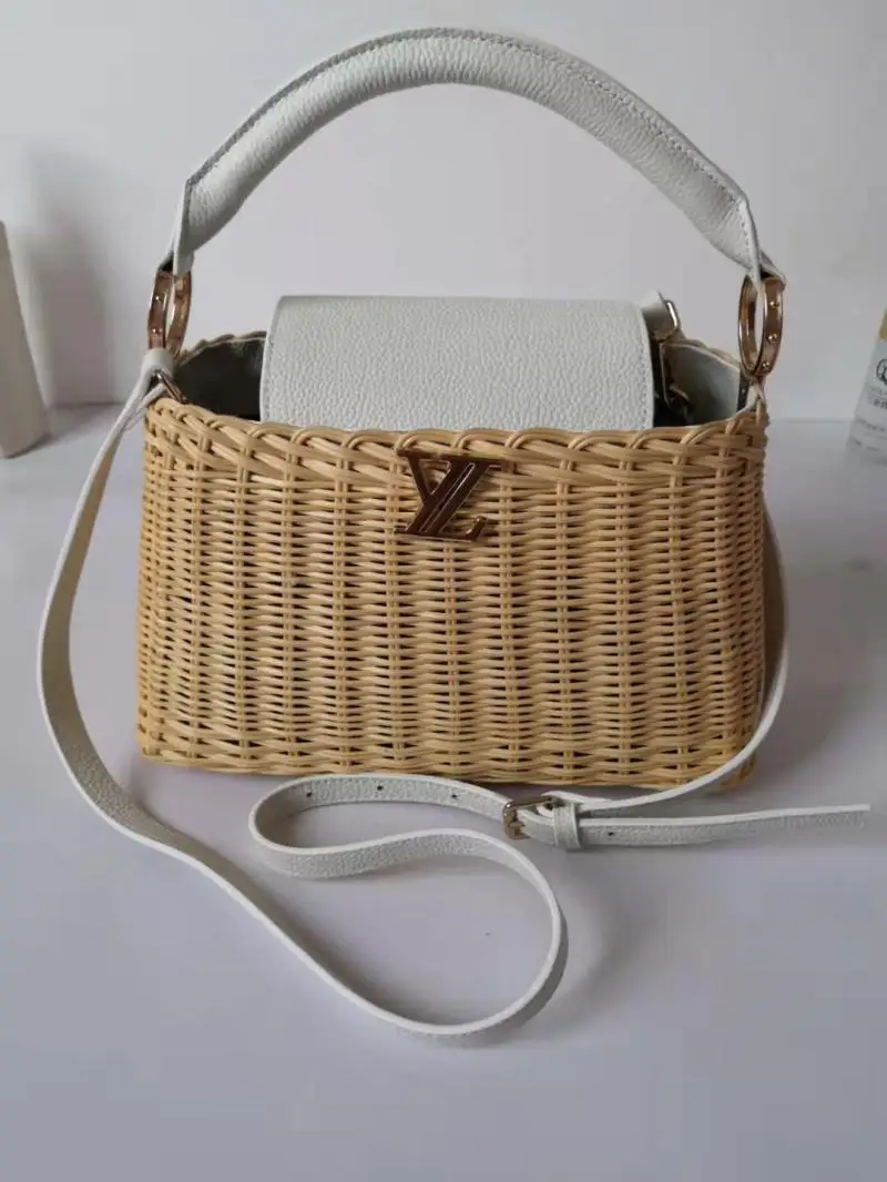 

2021 Genuine Leather Handbags Rattan Bag Portable Messenger Bag Bamboo Basket Weave with Leather Handbag Shoulder Bag