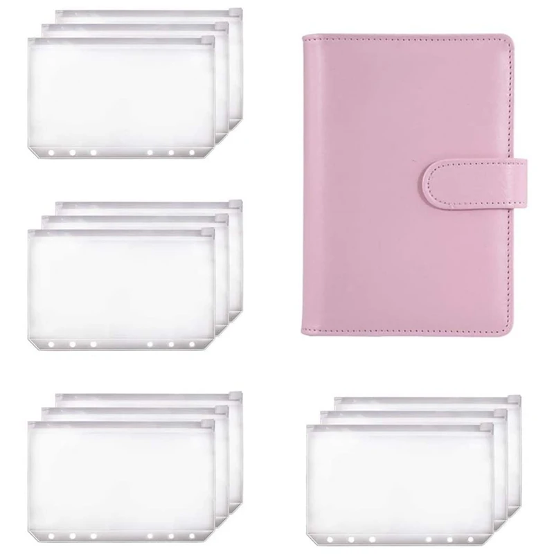 

A6 Binder Planner Pink Notebook Binder and 12 Pieces 6 Hole Binder Zipper Folder,Binder Pockets Cash Envelope Wallet