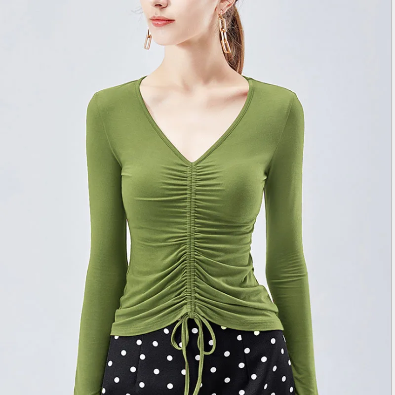 

Женская рубашка с V-образным вырезом, длинным рукавом