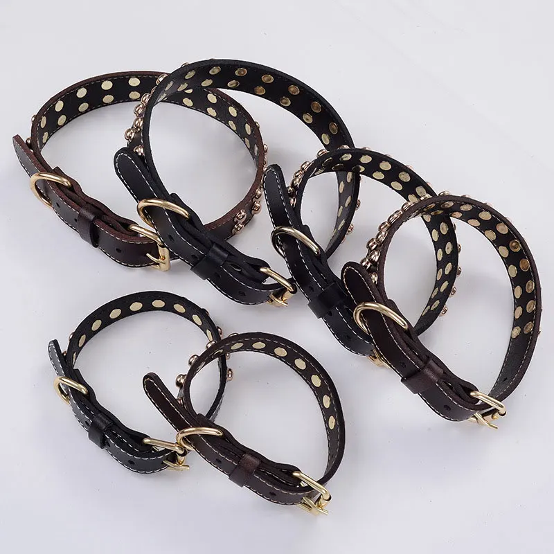 

Adjustable genuine Leather Dog collar Soft Pet Brown Black Collars for Medium Small Dogs