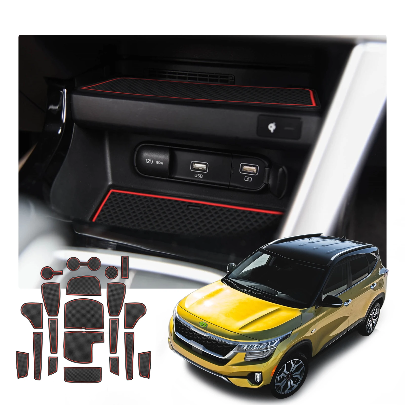 Ruiya-tapete para Porta de Carro com Sulco para Seltos Celtos Antiderrapante Acessórios Automotivos Interior Vermelho Branco Preto 2022 –