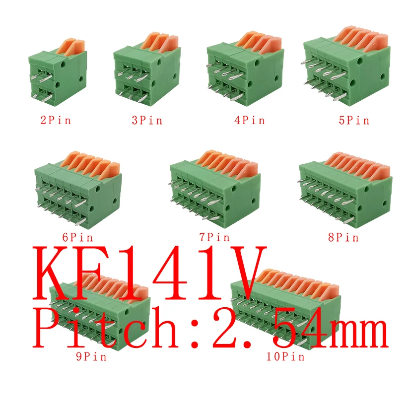 

KF141V шаг 2,54 мм клеммные блоки прямая игольчатая печатная плата установленная пружина scless 2/3/4/5/6/7/8/9P/10Pin клеммы Кабельный соединитель