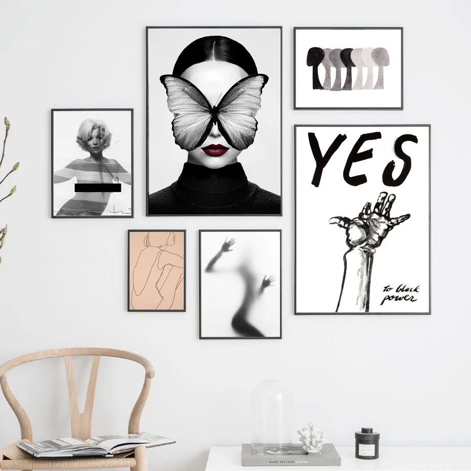 

Abstract Sexy Woman Line Butterfly Hand Wall Art Decor Canvas Painting Nordic Posters And Prints Wall Pictures For Living Room