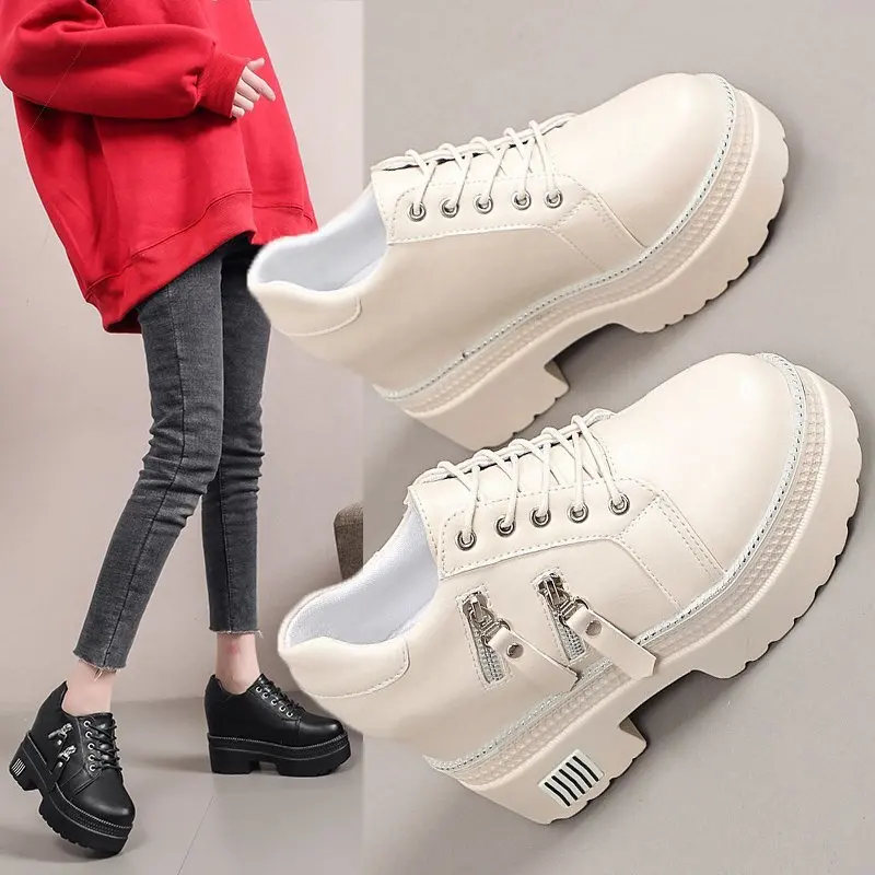 

Spring Creepers Women Fashion Black Chunky Sneakers 2021 High Platform Sport Dad Shoes 8CM Running Vulcanize Shoe Woman New