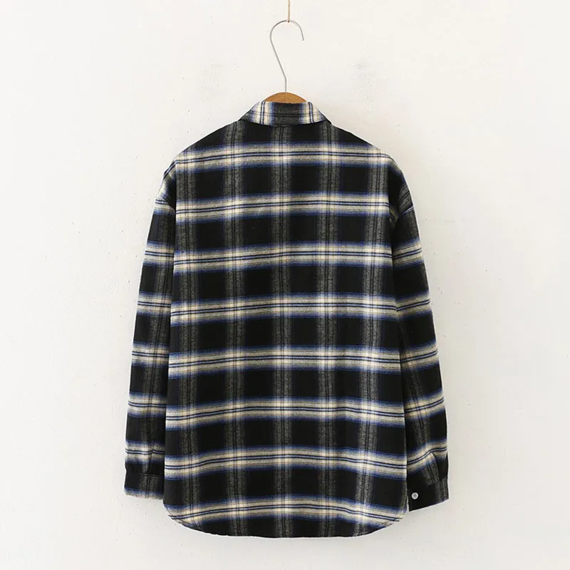 

Ladies Fashion Spring Autumn Plaid Print Lapel Shirt Loose Single-breasted Long Sleeve Blouse