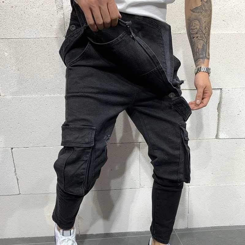 Мужской комбинезон рваные джинсы комбинезоны Модные свободные брюки размера