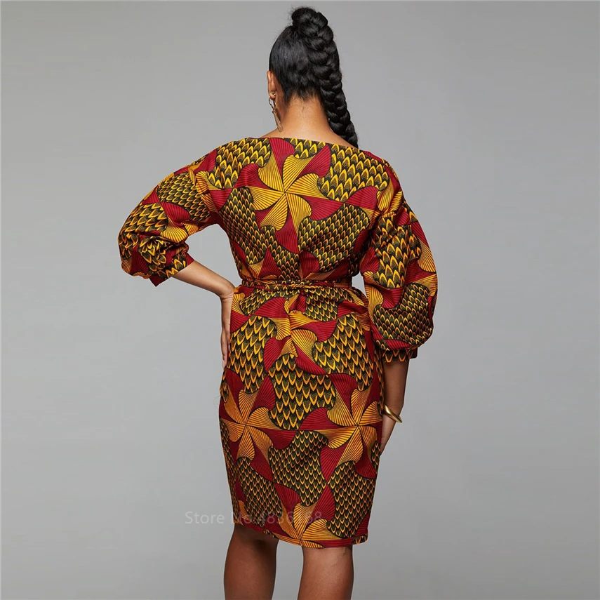 

2020 Autumn African Dresses for Women Dashiki Print Ladies Clothes Cardigan Fashion Full Lantern Sleeve Bazin Vestido Ankara