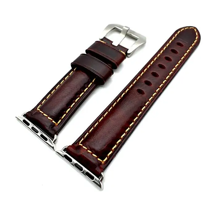 wine red with silver Коровья кожа, воск, натуральная кожа, ремешок для часов Apple watch, 42 мм, 38 мм, серия 4-1, iwatch 4, 44 мм, 40 мм, Ремешки для наручных часов, браслет для часов - Цвет ремешка: wine red with silver