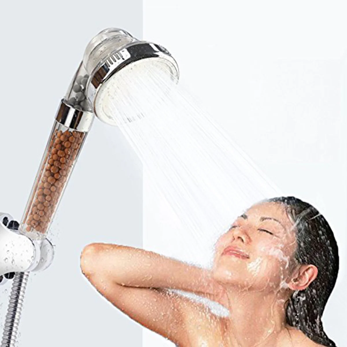 

1 шт. Anion 3 режима регулируемый струйный фильтр душевой распылитель с шлангом (белый)