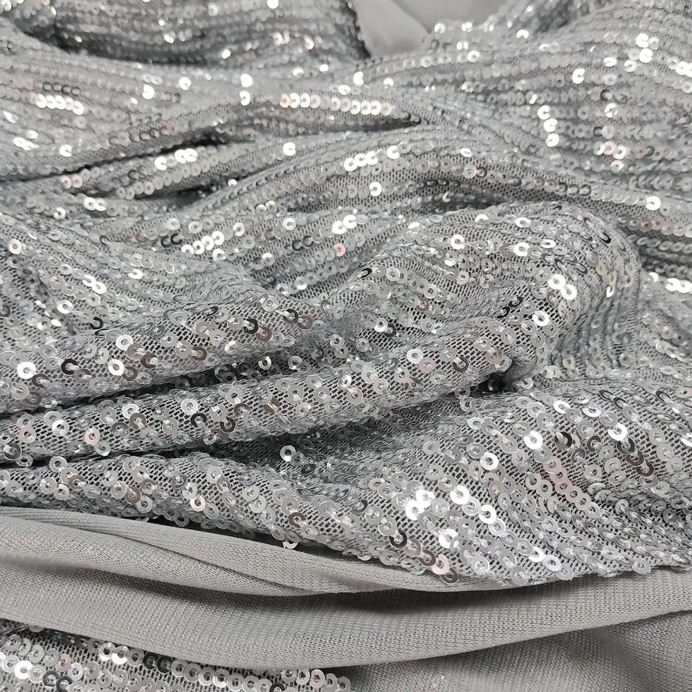

Elegant Party Sequined Sexy Wrap Knee Dress Long Sleeve Hollow Out Club Open Slit Pleated Dresses Women 2019 Solid Beads Clothes