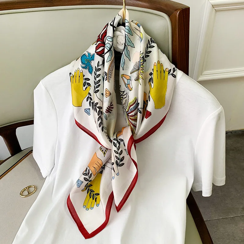 

Fashion Silk Satin Neck Scarves For Women Printed Kerchief Small Shawls Wraps Hair Scarf Female 70*70cm Headband Bag Scarfs 2020