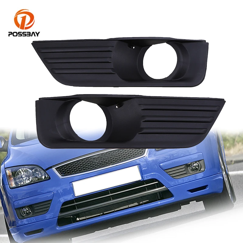 

POSSBAY Car Front Lower Bumper Grilles Black Fog Light Protection Cover Hole Grills Car Styling for Ford Focus MK2 2005-2008